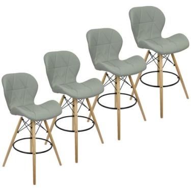 Imagem de Kit 4 Banquetas Slim Eiffel Wood Estofada - Lianto Decor, Cinza