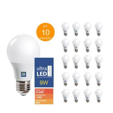 Imagem de KIT 10 Unidades Lâmpada Led 9w Branco Frio 6500k Bulbo E27 - UltraLuz