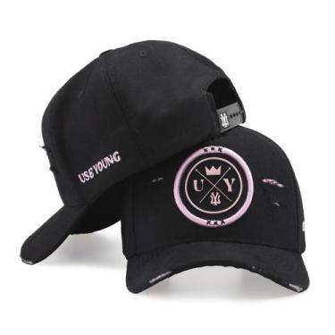 Imagem de Boné Preto Rasgadinho Moderno Autêntico Use Young 6 Gomos, Preto, Rosa