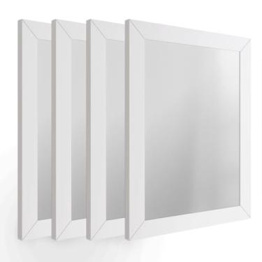 Imagem de Kit 4 Espelhos Decorativo 18x24 Com Moldura de Madeira Preta Branca Dourada ou Tabaco para Quarto Sala Banheiro Salão de Beleza Manicure Hall de Entrada (Branco)