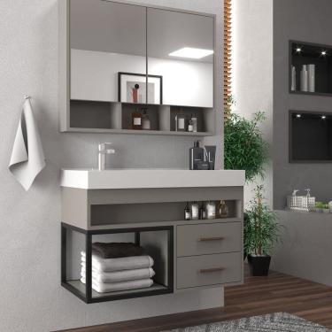 Imagem de Conjunto Balcao para Banheiro com Espelheira Avant 80 Cimento