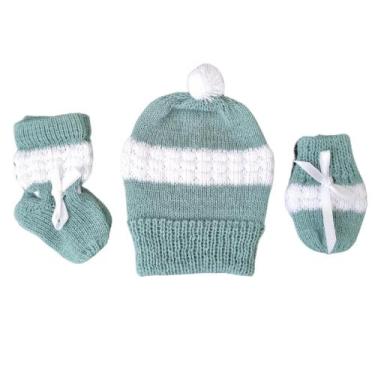 Imagem de Kit de bebê recém nascido tricô 3 peças de lã touca, luvinha e sapatin