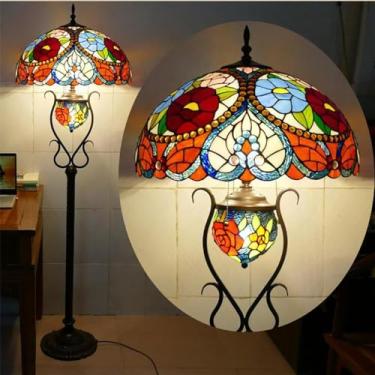 Imagem de Lâmpada de assoalho retrô americana Criatividade luxuosa Sala de estar Quarto de estudo Villa Hotel Lâmpada de assoalho de decoração de vidro colorido LED (Estilo 14)