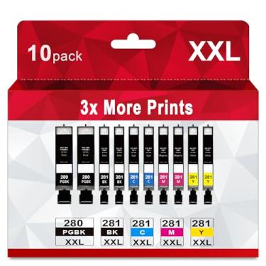 Imagem de Skyink Cartucho de tinta de substituição compatível com 280XL 281XL para Canon PGI-280 CLI-281 XL 280xxl 281xxl Pacote com 10 para TR8620a TR8520 TR8620 TR8600 TR7520 TS6120 TS6220 TS9120 TS66600