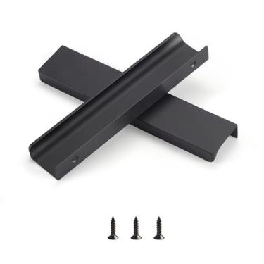 Imagem de Sunlithor Puxador de dedo para armários puxadores de gaveta de cozinha cômoda de porta de perfil baixo armário longo banheiro puxadores de armário alumínio pacote 2 preto 15 cm fácil instalação
