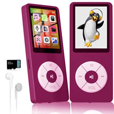 Imagem de Leitor de MP3 com cartão TF de 32 GB, alto-falante HD embutido, reprodutor de música HiFi portátil com gravador de vídeo/voz/rádio FM/visualizador de fotos/leitor de e-book para crianças
