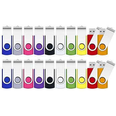 Imagem de Pen Drive de 16 GB, pen drive SRVR Thumb Drives, pacote com 20, unidade USB de 16 Gig com cordões de metal giratório 16 GB USB Memory Stick Pen Drive com indicador LED (20 cores mistas)