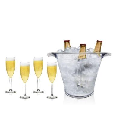 Imagem de Kit Balde de Gelo e 4 Taças Champanhe Acrílico - KrystalON