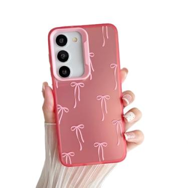 Imagem de ZTOFERA Capa para Samsung Galaxy S23 5G, linda capa de telefone estética com laço de fita rosa, moderna, fina, rígida, IMD, à prova de choque, para mulheres e meninas, laço