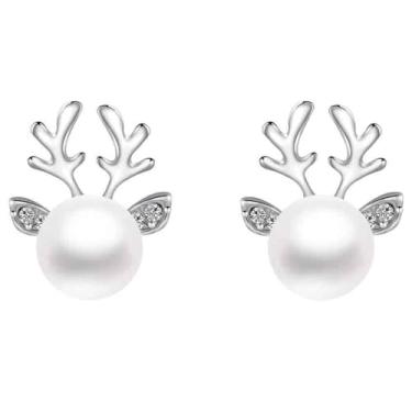 Imagem de FLORA BRINCO METAL CHIFRE DE RENA COM PEROLA (PRATA)