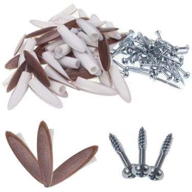 Imagem de Nihfien Plugues de bolso de plástico de 9 mm, 50 peças de tampas de madeira com parafuso de 0,8 cm para acessórios de ferramentas de marcenaria (nogueira escura)