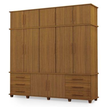 Imagem de Guarda Roupa Roupeiro Londres Triplex Grande 5 Portas 6 Gavetas com Maleiro Carvalho New Luapa