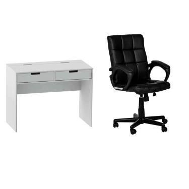 Imagem de Conjunto de Mesa New Branca com Cadeira de Escritório Diretor Giratória Charles Preta