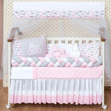 Imagem de Kit Berço Trançado Para Menina 12 Peças Com Saia Box Rosa