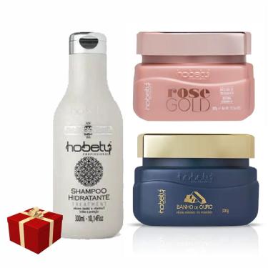 Imagem de Kit Shampoo e Máscaras Hidratação Profunda 3x300g Hobety Cronograma Capilar Erva Doce
