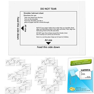Imagem de laffeya Folhas de lubrificante de triturador, afiação de triturador de papel, folhas de lubrificação de trituradores de papel, folhas de limpeza de triturador (pacote com 30)