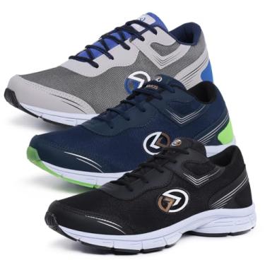 Imagem de Kit 3 Pares Tênis Masculino Esportivo Academia Treino Musculação Caminhada Combo (Preto+Verde+Cinza, BR, Adulto, Numérico, 41)