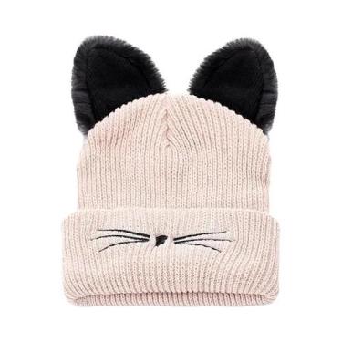 Imagem de Gorro feminino com orelha de gato fofo, chapéus quentes de inverno par