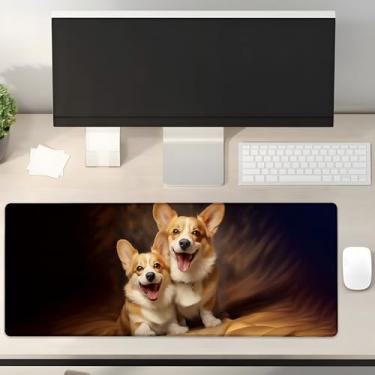 Imagem de Turamurra Tapete de mouse para jogos Corgi 80 cm x 30 cm, base de borracha antiderrapante para computadores, laptop, escola, escritório, acessórios para casa, decoração, mouse pad, tapete de mesa de