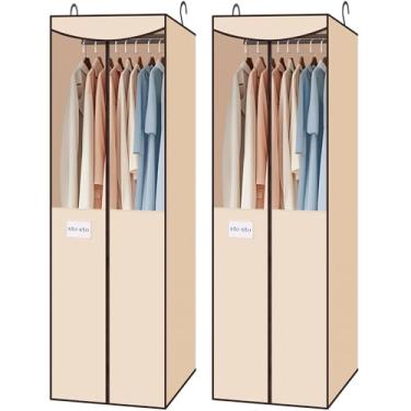 Imagem de STO Pacote Com 2 Bolsas Para Roupas Penduradas No Armário, Capa Haste De Aço Embutida, Bolsa Guardar Guarda-Roupas Pendurados Ternos, Vestidos Janela Transparente, Zíper, Identificação, Bege