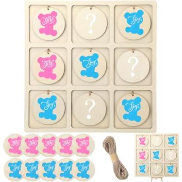Imagem de Geetery Jogo de tabuleiro de mesa revelador de gênero de madeira com 10 fichas de jogo, 1 barbante e 1 cavalete de apoio, ideias engraçadas de chá de bebê para meninos ou meninas, suprimentos de festa
