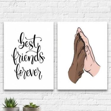 Imagem de Kit 2 Quadros Best Friends Mão E Pata 45X34Cm Moldura Branca - Quadros