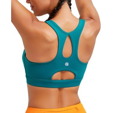 Imagem de RUNNING GIRL Sutiã esportivo feminino de alto suporte, bojo moldado com costas nadadoras, sutiã esportivo para ioga, bojo B-D, Azul-petróleo, G