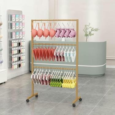 Imagem de LGEOELIAS Suporte de sutiã com rodas – expositor de roupas íntimas para loja de roupas, cabide comercial livre para biquíni, roupa de banho, lingerie - prateleiras de varejo