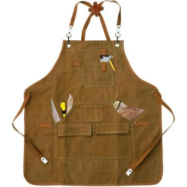 Imagem de Avental de Lona Impermeável Unissex com Bolsos e Alças Cruzadas, 1pcs 