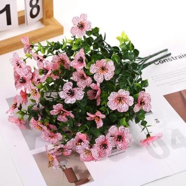 Imagem de 25 pacotes de flores artificiais, proteção UV, flores de seda falsas, plantas de plástico artificiais, eucalipto, violetas, jardim, varanda, janela, caixa, vaso de mesa, decoração de casa (rosa, 25