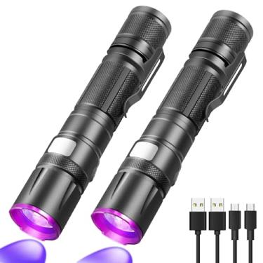 Imagem de Lanterna de luz preta, pacote com 2 lanternas UV, recarregável por USB-C, luz ultravioleta pura de longa duração, detector fluorescente para cães, manchas de urina de animais de estimação, brilho de