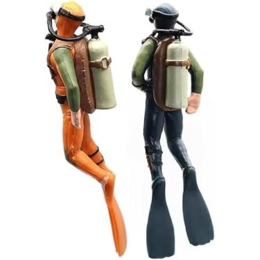 Imagem de Jizlan 1Pc Orange Diver with Hose Scuba Steve Squid Fish Tank Action Figure Divers, Scale Model Sea Animals Scuba Diver Swimmers Diver