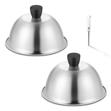 Imagem de HaSteeL Tampa de Alinhavo de 6", Conjunto de 2 Cúpulas de Derretimento de Aço Inoxidável, Pequena Tampa de Grelha de Vapor de Metal para Hambúrguer de Queijo, Ideal para Chapa Plana Interna E Externa