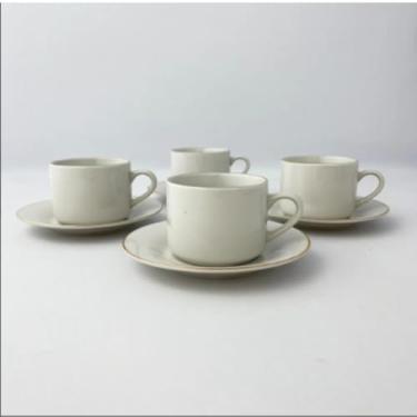 Imagem de Conjunto de Xícaras de Chá em Porcelana com Pires 4 Peças Branco com Borda Dourada 200ml