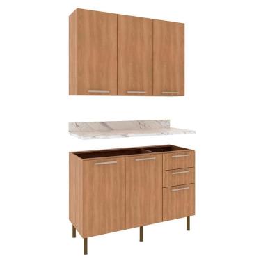 Imagem de Balcao Tampo Armario Aereo 120 Cm Cz31 Tecno Mobili Freijo Marmore Branco