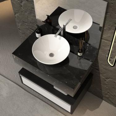 Imagem de Bancada em Porcelanato para Banheiro 80cm Max para Cuba de Apoio Blu Black