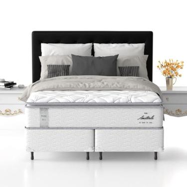 Imagem de Cama Box King Size Probel Amsterdã D20 D33 Com Molas Pocket E Pillow Top 72x193x203 Branco Com Preto