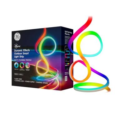 Imagem de GE Cync Faixa de luz LED inteligente com efeitos dinâmicos com sincronização de música, faixa de luz externa que muda de cor, funciona com Alexa e Google Home, luz à prova d'água de 9,8 m + fonte de