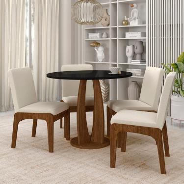 Imagem de Mesa Redonda Merano 4 Cadeiras Estofadas Freijó/pto/bouclé Off - M.a