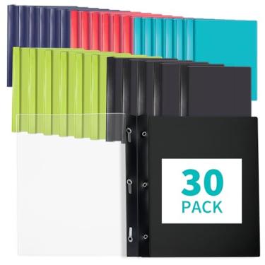 Imagem de Binditek Pacote com 30 capas frontais transparentes com 3 pinos, capacidade para 100 folhas, pasta de plástico resistente com capas traseiras coloridas, 3 fixadores de garras de metal, para tamanho