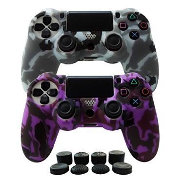 Imagem de Hikfly Silicone Gel Controller Skin Protector - Compatible with Sony PlayStation 4 PS4/PS4 Slim/PS4 Pro (2X Cover with 8 x FPS Pro Thumb Grip Caps) (Purple, Grey)