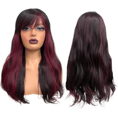 Imagem de Peruca preta marsala mechas com franja 55cm BHF1B530