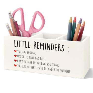 Imagem de VIIJJUE Porta-lápis inspiradores de madeira, pequenos lembretes, presentes de incentivo motivacional para mulheres e homens, presentes de saúde mental, pincel de maquiagem de madeira, organizador de