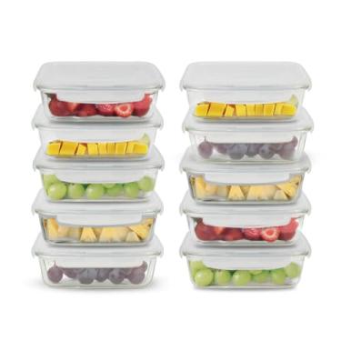 Imagem de Oikos - Kit 10 Potes de Vidro 570ml Hermético Marmita com Trava Retangular