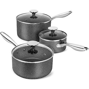 Imagem de MICHELANGELO Panelas Com Tampa, Conjunto De 3 Granito, 1,5 Qt E 2 Qt, Pequenas Antiaderentes, Revestimento Atóxico, Compatível Todos Os Cooktops