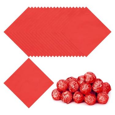 Imagem de PATIKIL Embalagens de doces de 7 x 7 cm, 200 peças de papel de embrulho de chocolate para decoração de doces caseiros de caramelo faça você mesmo, embalagem de bolo de chocolate, vermelho