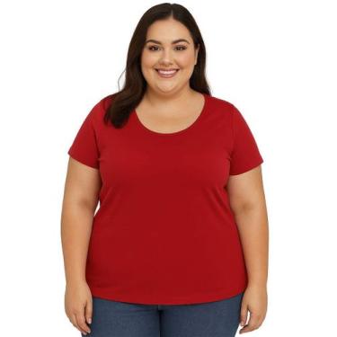 Imagem de Camiseta Adulta Feminina Básica Lisa Vermelha Tamanho Especial Plus Si