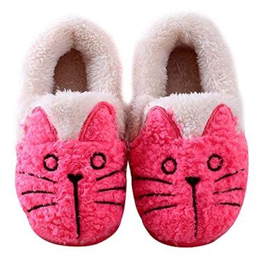 Imagem de Pantufas femininas/infantis para a família e gatos quentes, rosa, 5-5.5