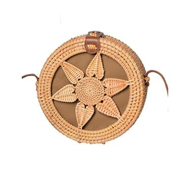 Imagem de SHAREYOIU Bolsas de ombro redondas de vime feitas à mão, estilo tropical de praia natural chique com alça de couro, Amor, BIG ,7.87 x 3.2 inches