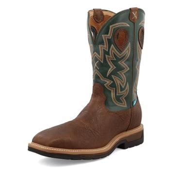 Imagem de Twisted X Bota De Trabalho Masculina Western 12", Bico Quadrado, Biqueira Aço, Sela Desgastada E Verde, 9 D